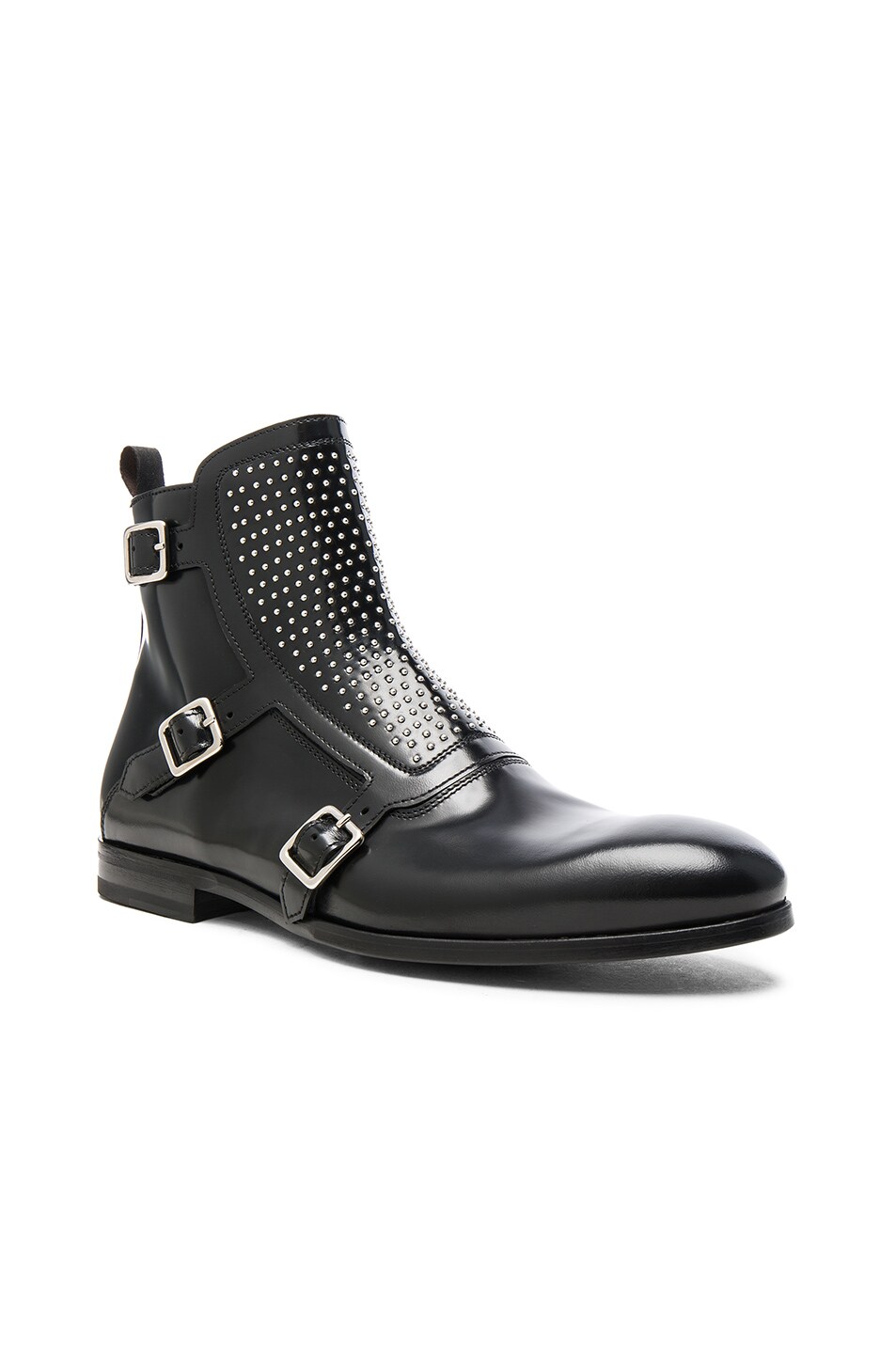Image 1 of Alexander McQueen Studded Triple Monkstrap Leather Boots in Black