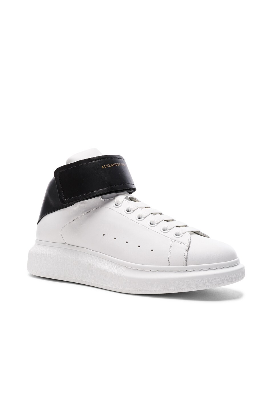 Image 1 of Alexander McQueen Strap Platform High Top Leather Sneakers in Black & White