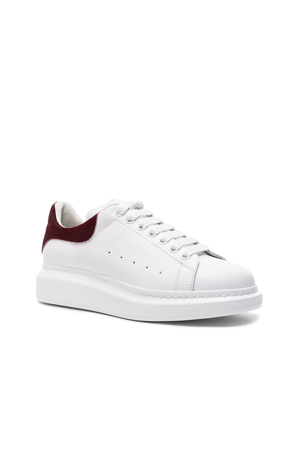 Image 1 of Alexander McQueen Leather Platform Low Top Sneakers in White & Red
