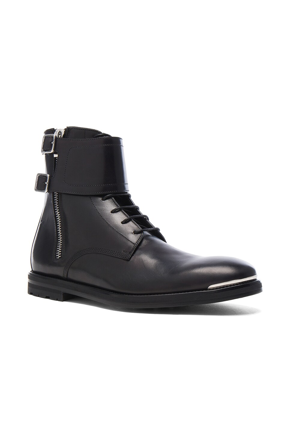 Image 1 of Alexander McQueen Strap Leather Combat Boots in Black