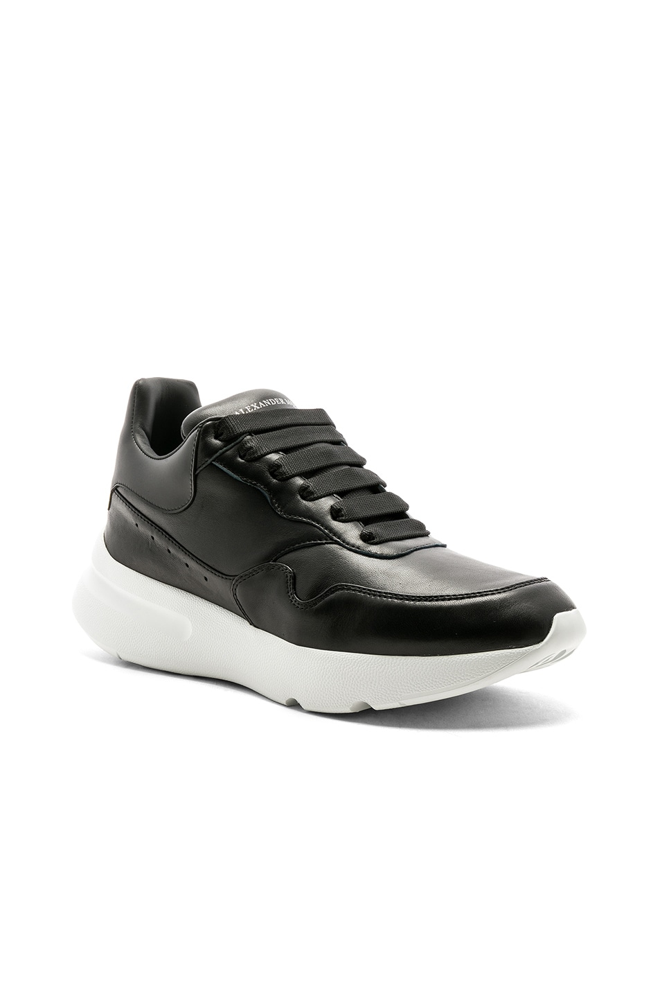 Image 1 of Alexander McQueen Leather Lace Up Sneakers in Black & Black
