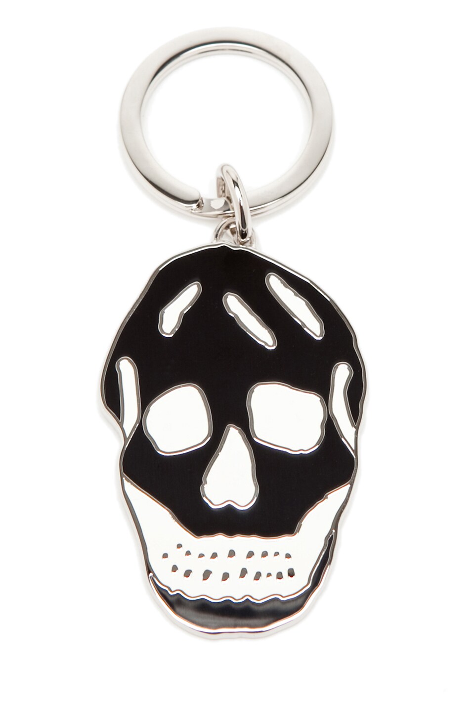 Image 1 of Alexander McQueen Enamel Skull Key Ring Key Chain in White & Black