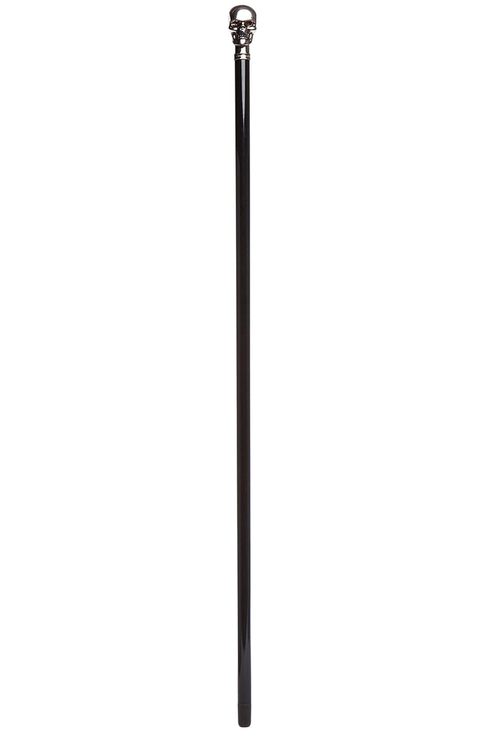 Image 1 of Alexander McQueen Skull Lacquered Wood Cane in Black & Silver