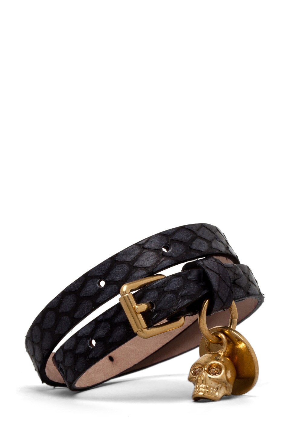 Image 1 of Alexander McQueen Double Wrapped Skull Charm Bracelet in Black
