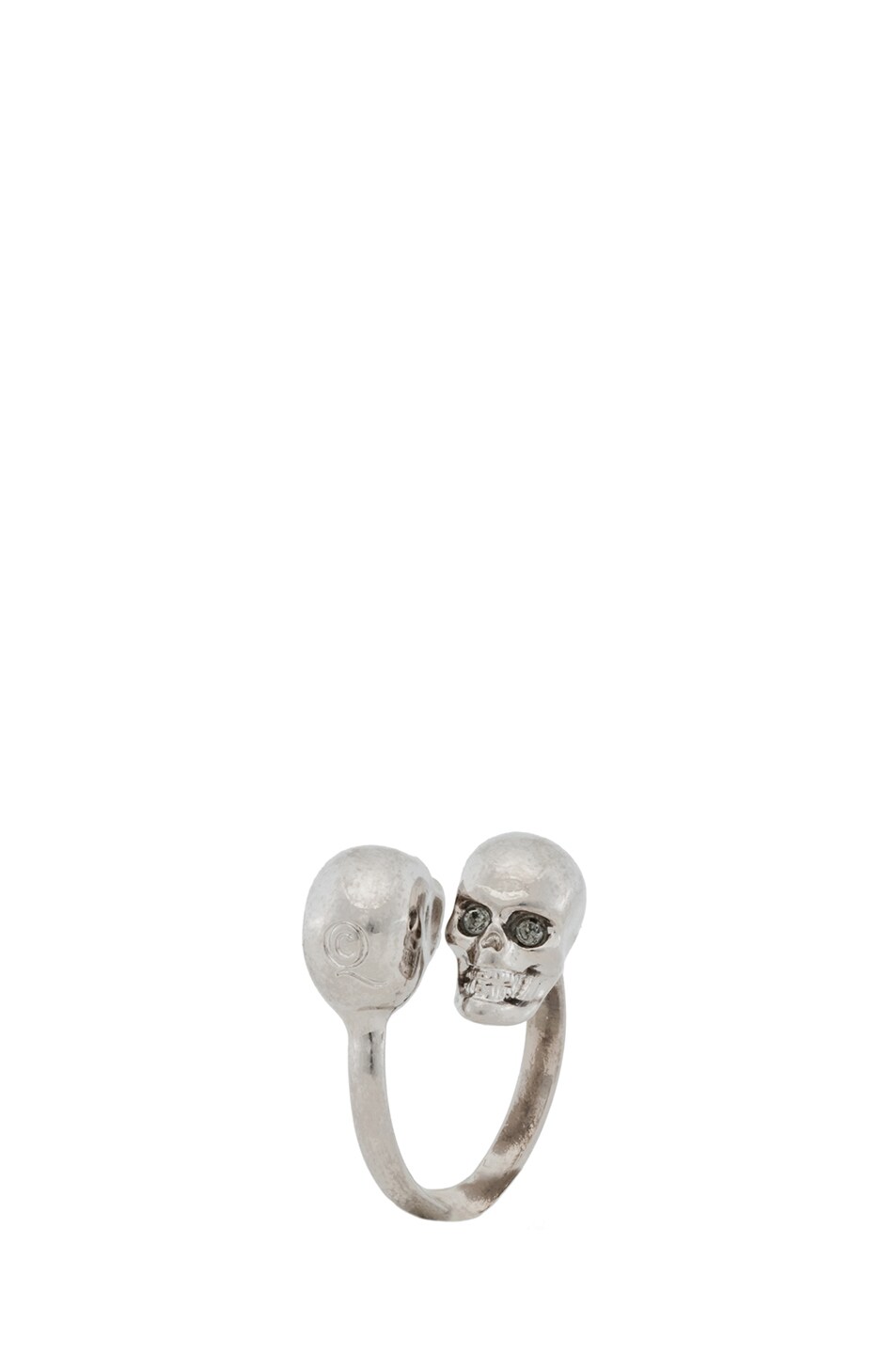 Image 1 of Alexander McQueen Twin Skull Brass Ring in Silver & Black Diamond