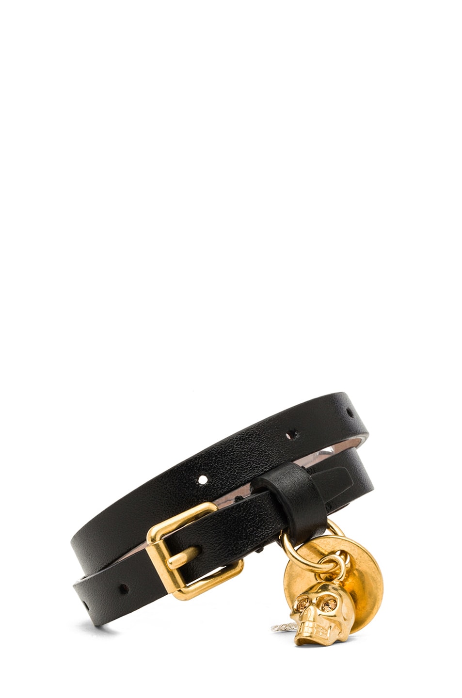 Image 1 of Alexander McQueen Double Wrap Calfskin Bracelet in Black