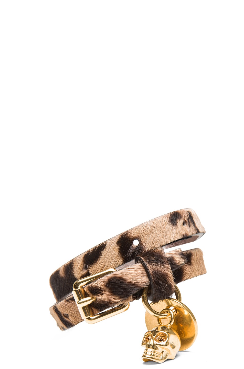 Image 1 of Alexander McQueen Double Wrap Calf Hair Bracelet in Leopard