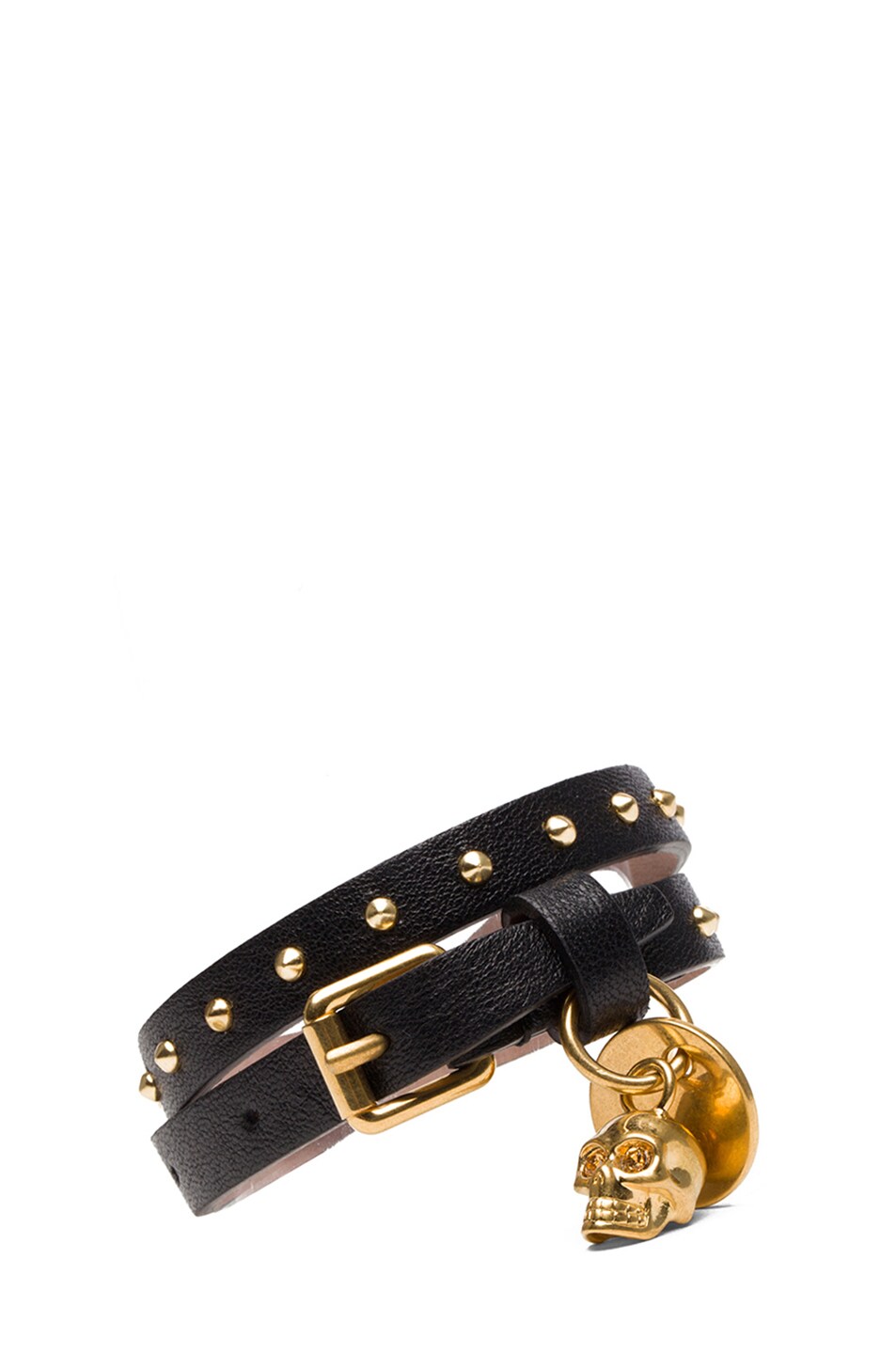 Image 1 of Alexander McQueen Double Wrap Calfskin Bracelet in Black