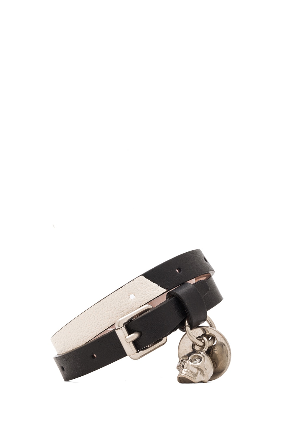 Image 1 of Alexander McQueen Double Wrap Leather Bracelet in Black & White