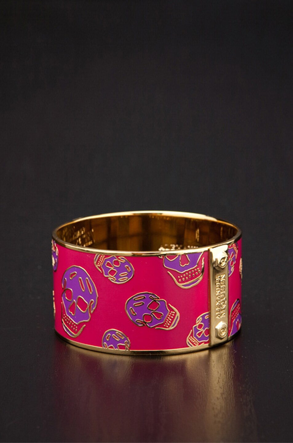 Image 1 of Alexander McQueen Large Enamel Skull Bracelet in Pink & Purple