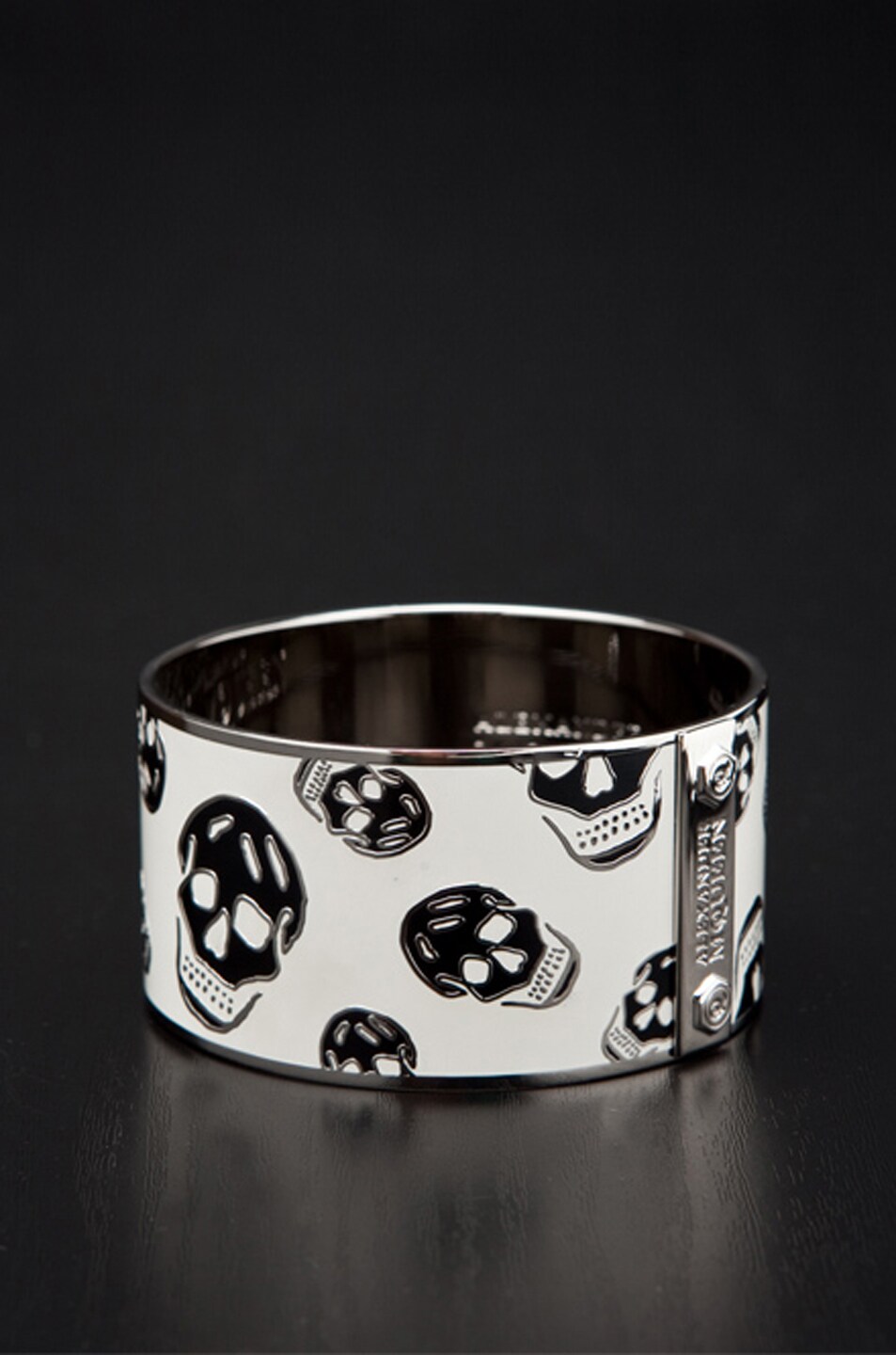 Image 1 of Alexander McQueen Large Enamel Skull Bracelet in White & Black