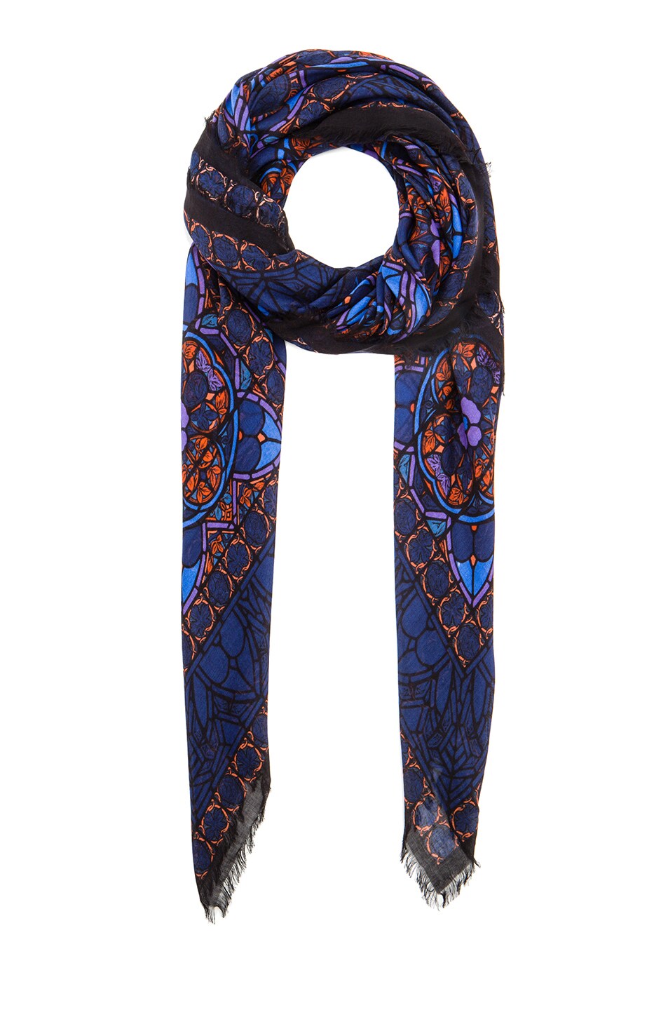 Image 1 of Alexander McQueen Stained Glass Modal & Silk Scarf in Royal & Red