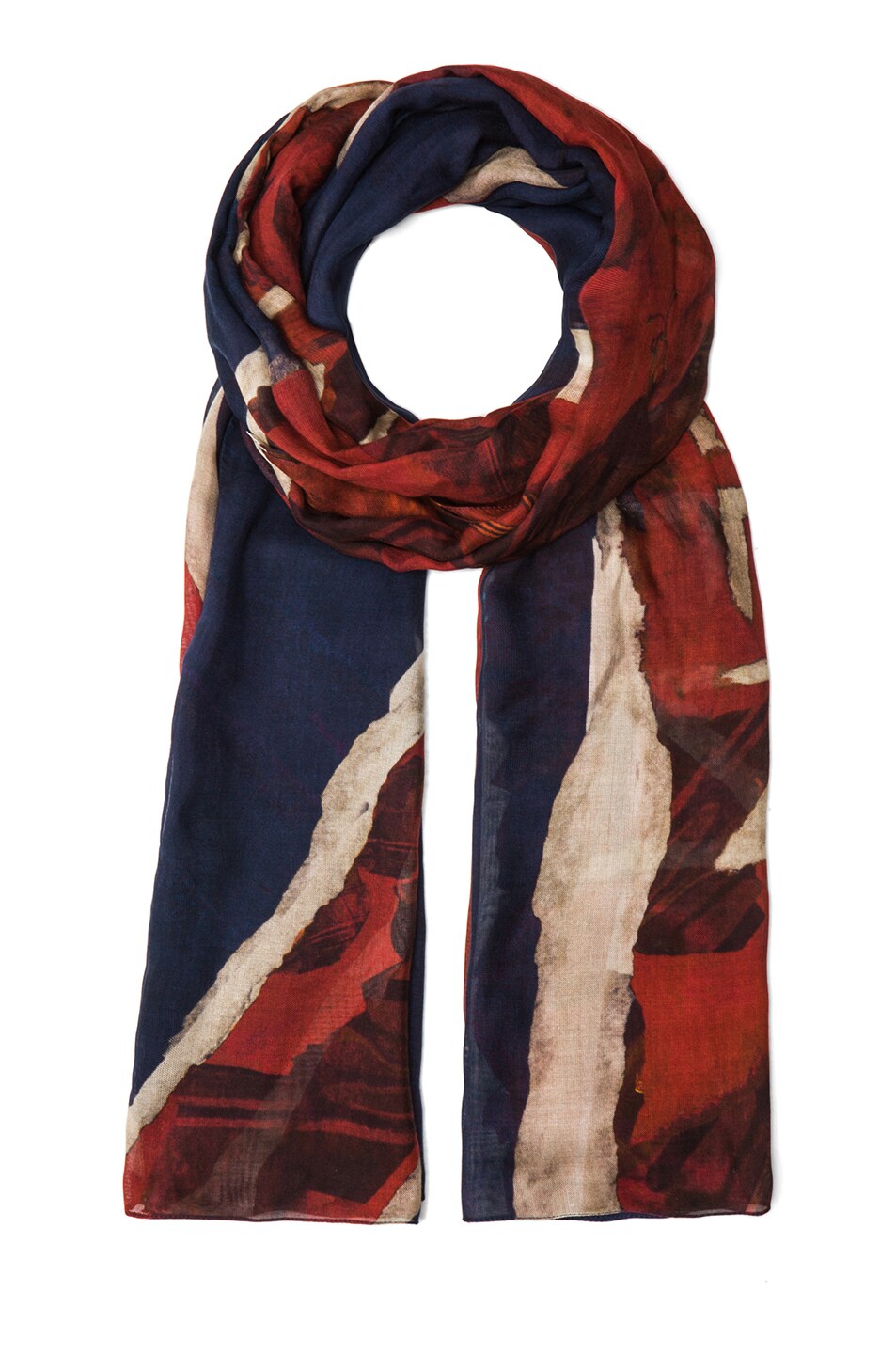 Image 1 of Alexander McQueen "God Save McQueen" Modal Pashmina in Midnight Blue & Red