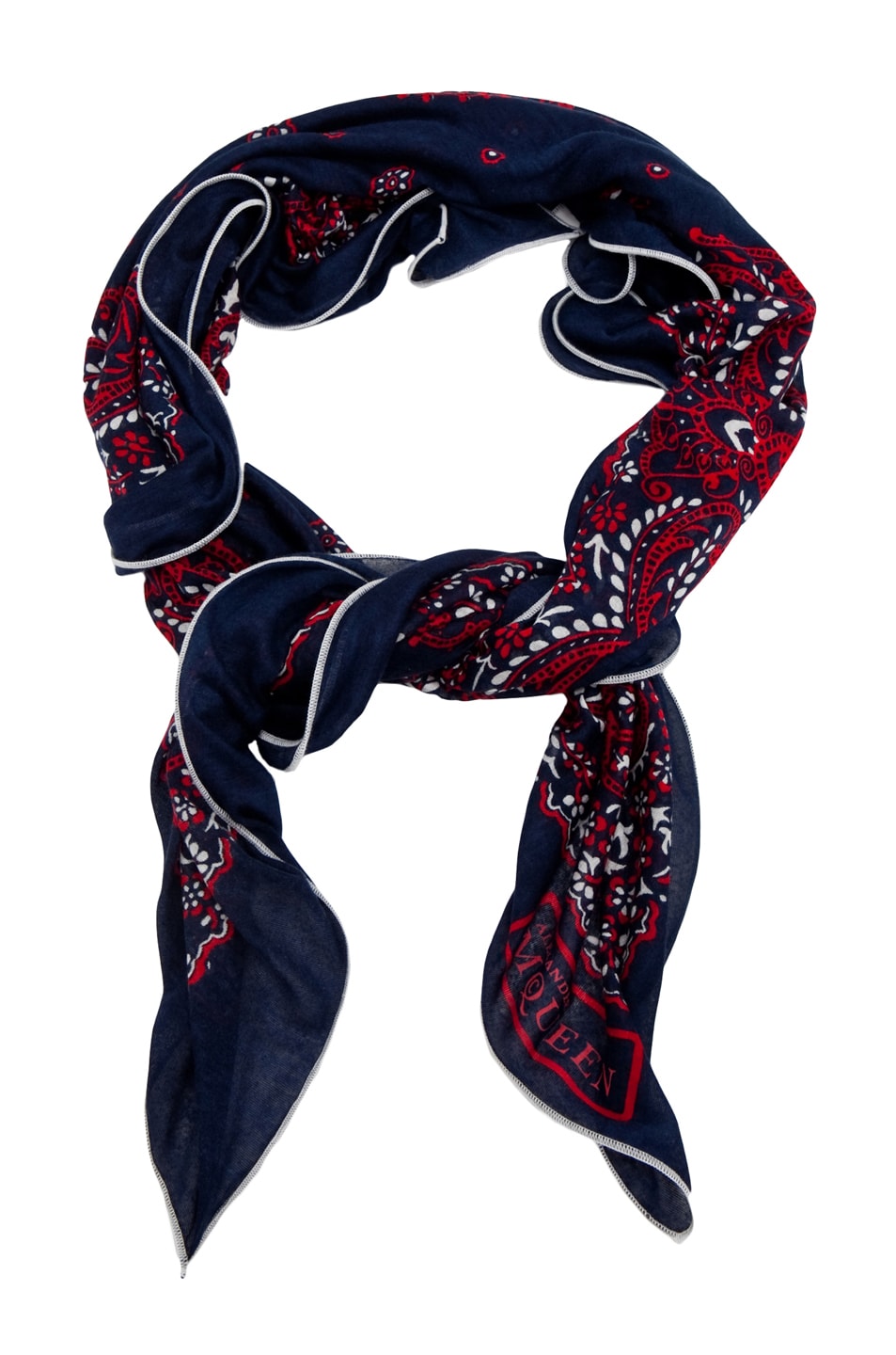 Alexander McQueen Paisley Skull Bandana Scarf in Navy & Red | FWRD