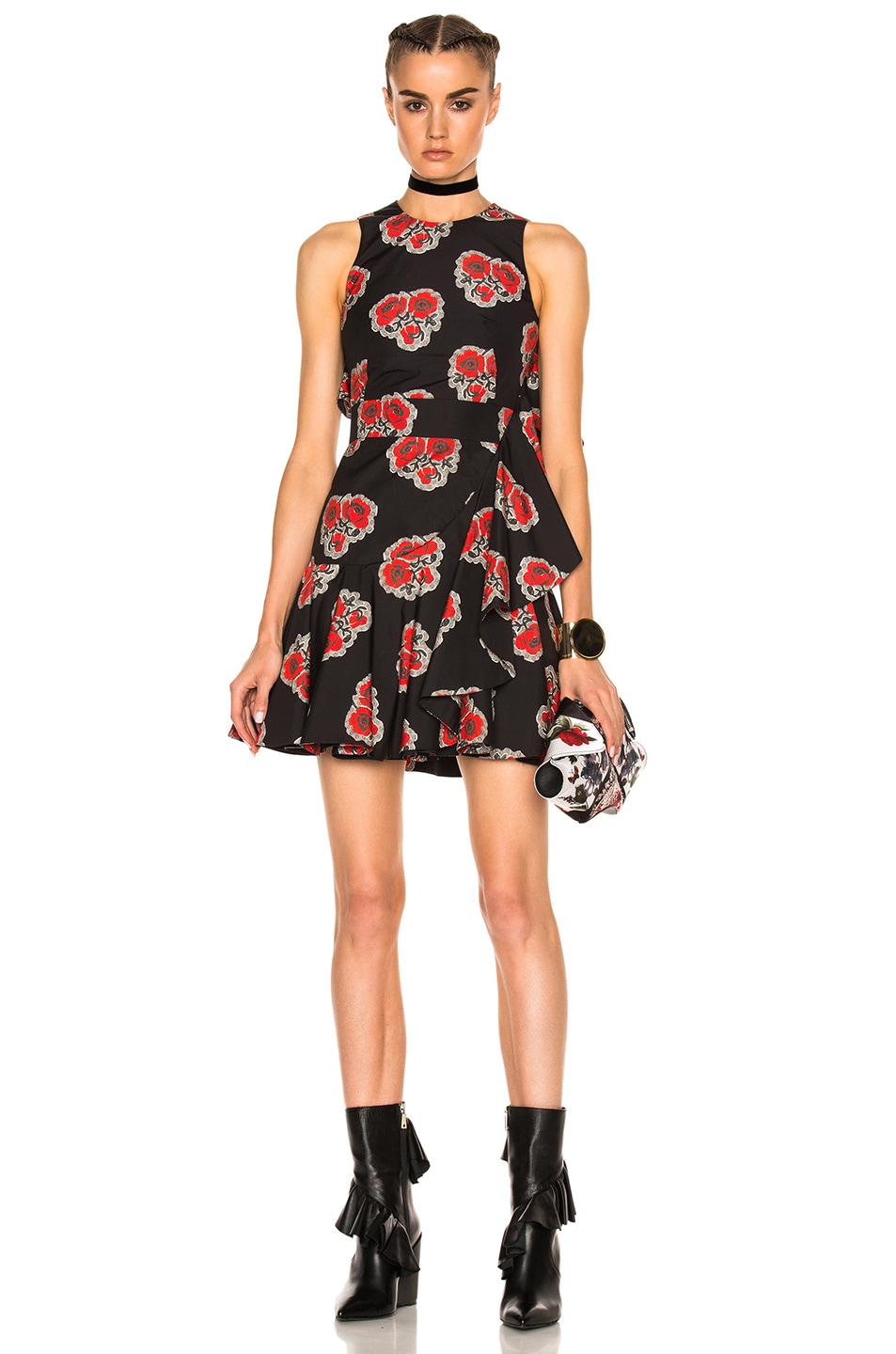 Image 1 of Alexander McQueen Printed Ruffle Dress in Black Red