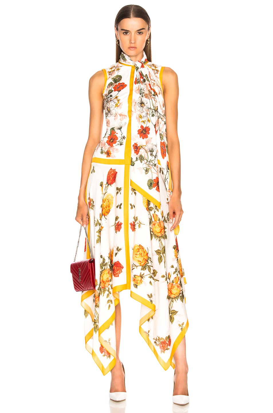 Image 1 of Alexander McQueen Scarf Print Handkerchief Hem Dress in Ivory & Yellow