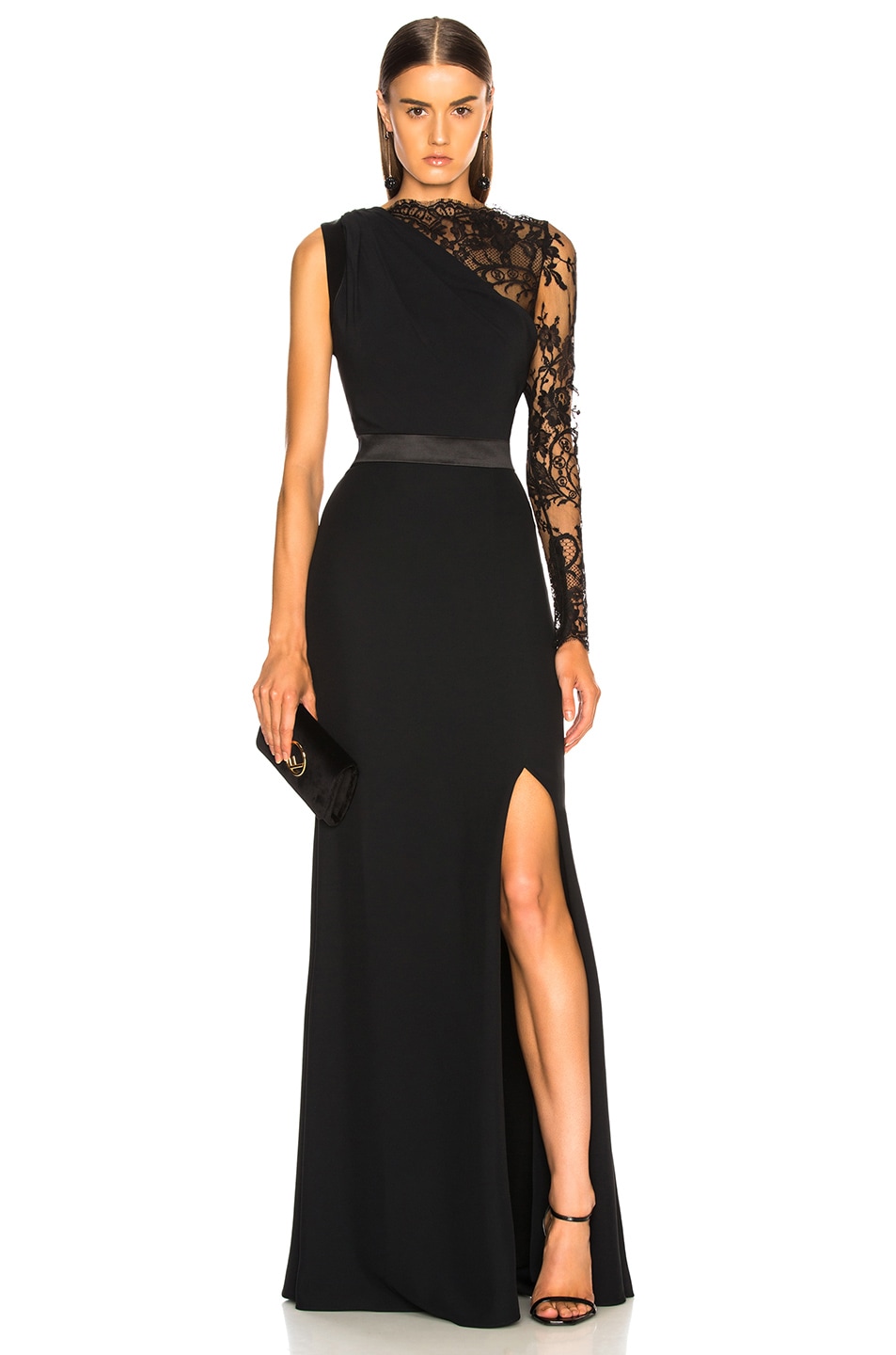 Image 1 of Alexander McQueen Lace One Sleeve Gown in Black