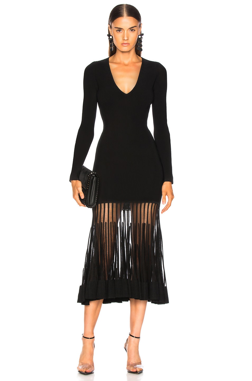 Image 1 of Alexander McQueen Graphic Ottoman Knit Maxi Dress in Black