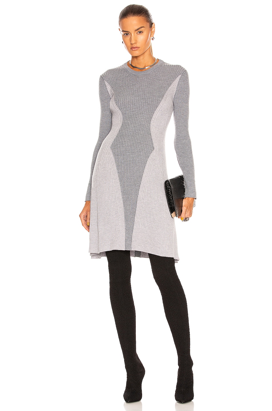 Image 1 of Alexander McQueen Intarsia Block Rib Mini Dress in Light Grey