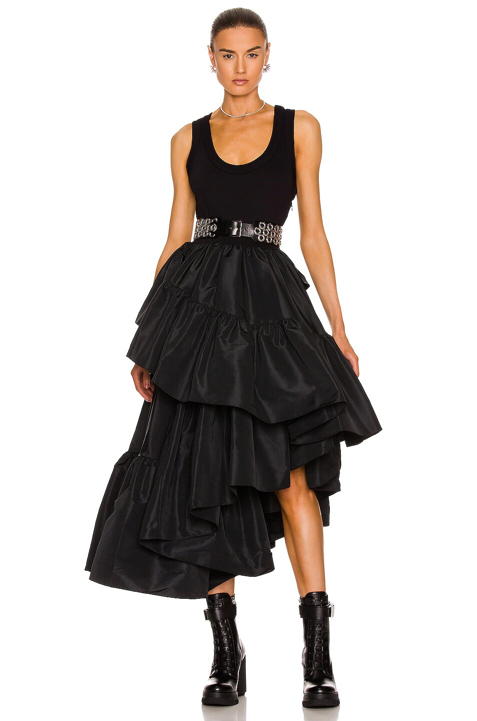 Image 1 of Alexander McQueen Asymmetrical Midi Dress in Black