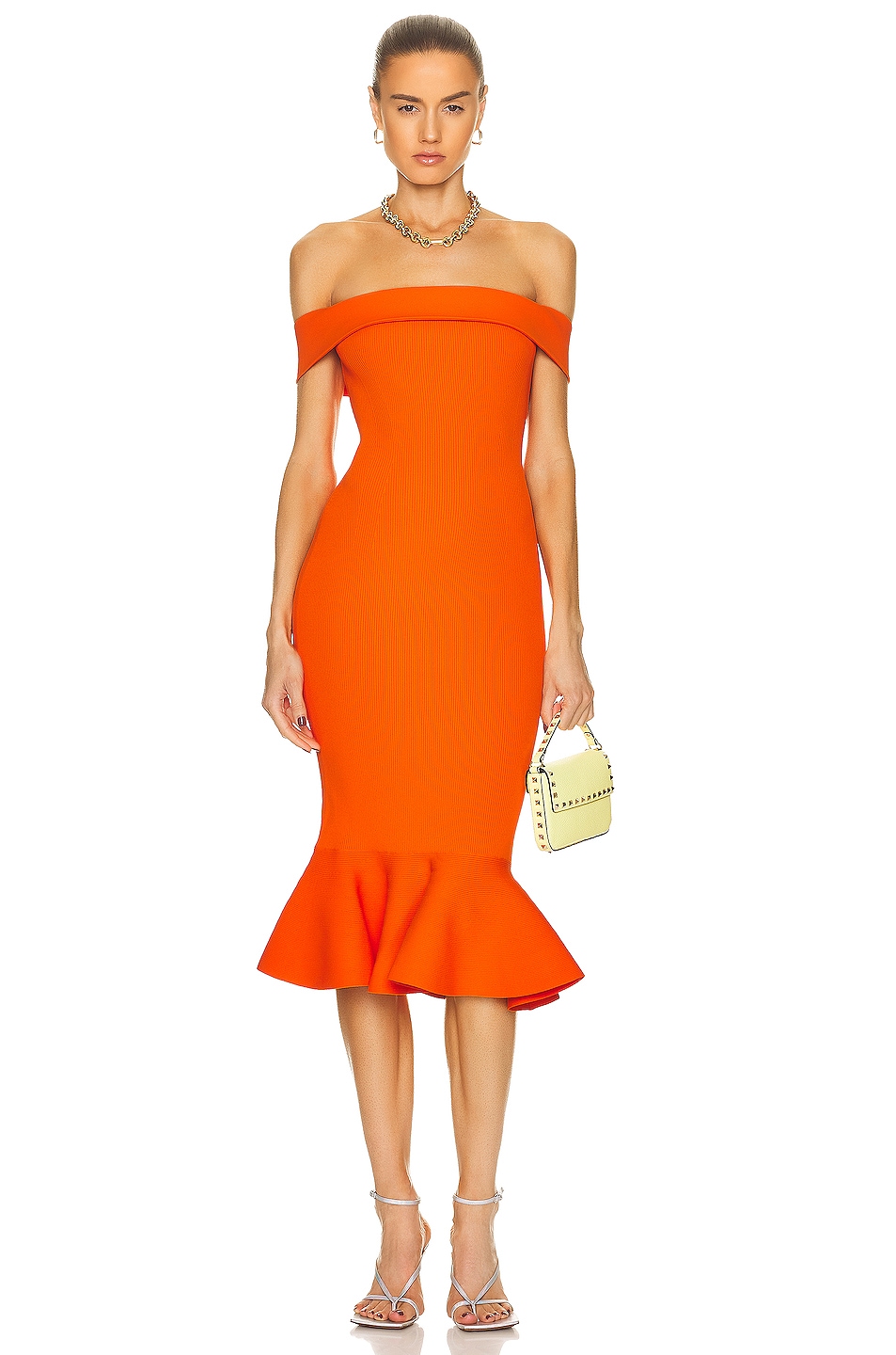 Image 1 of Alexander McQueen Off Shoulder Dress in Luminous Orange