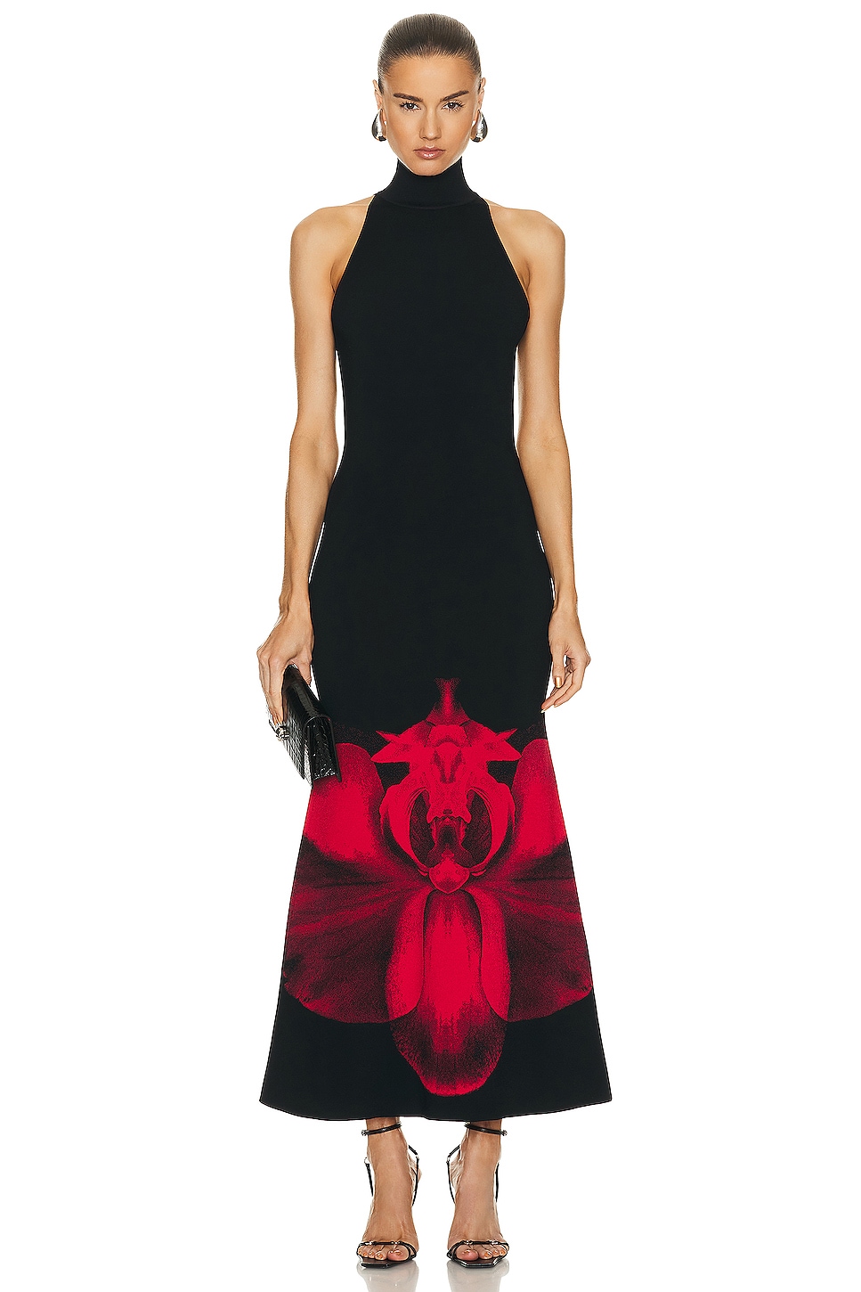 Image 1 of Alexander McQueen Ethereal Orchid Dress in Black & Red