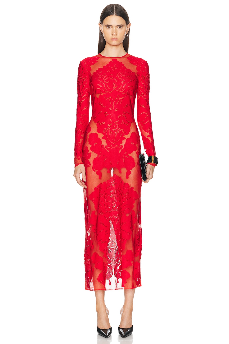 Image 1 of Alexander McQueen Damask Knit Dress in Lust Red