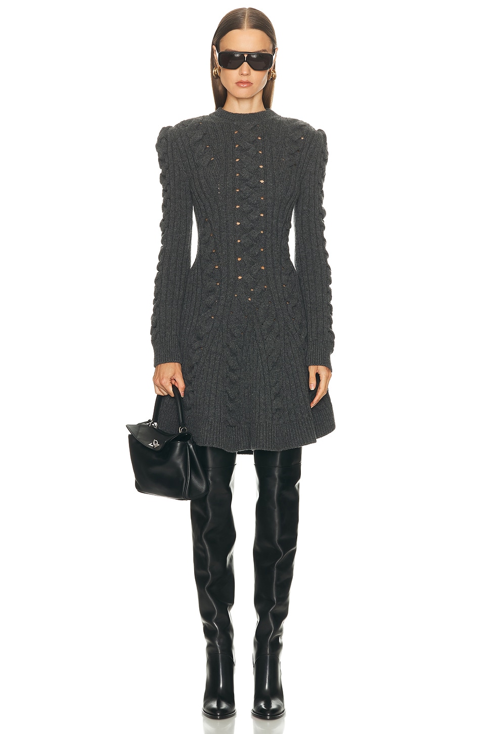 Alexander Mcqueen Cable Mini Dress In Gray