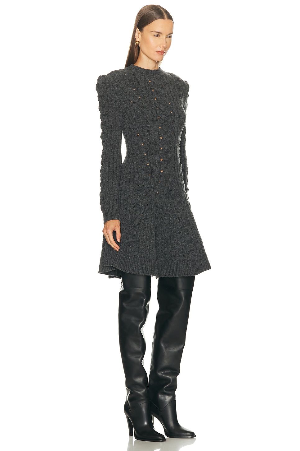 Alexander Mcqueen Cable Mini Dress In Gray
