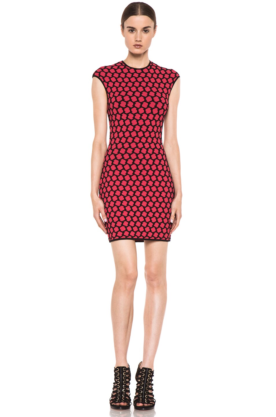 Image 1 of Alexander McQueen Jacquard Honeycomb Knit Dress in Red