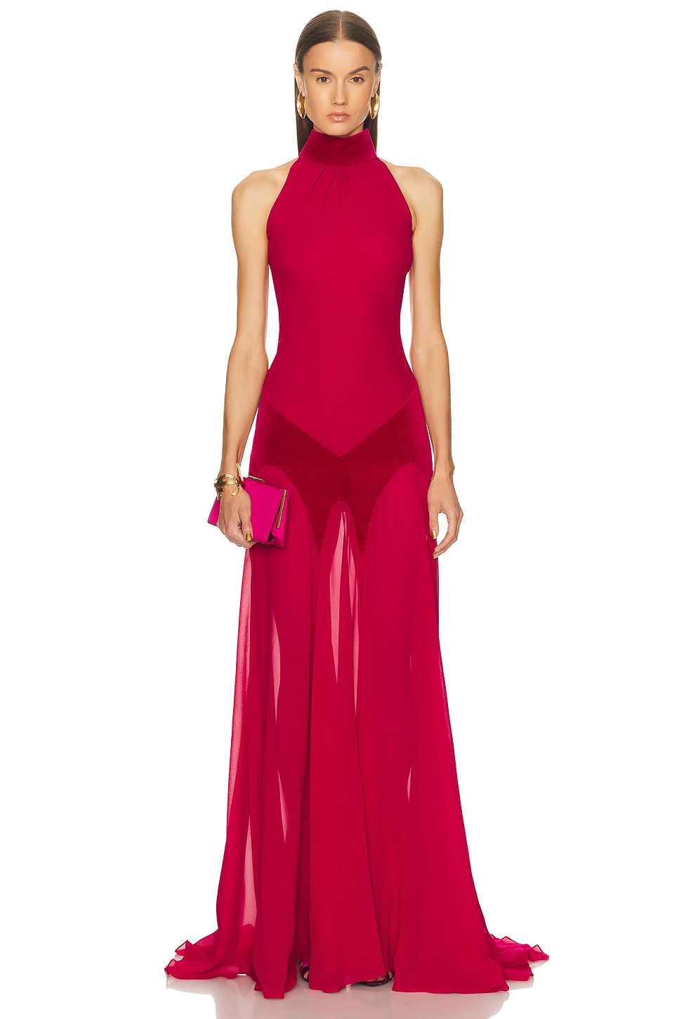 Image 1 of McQueen Evening Halter Dress in Fuchsia