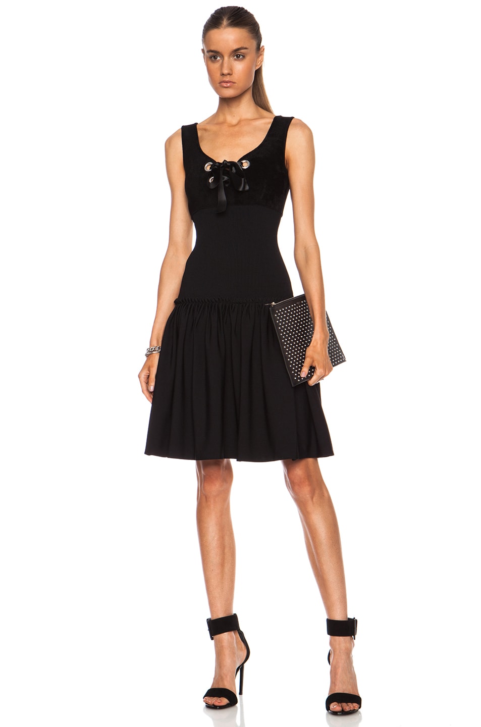Image 1 of Alexander McQueen Tie Front Full Skirt Viscose-Blend Dress in Black