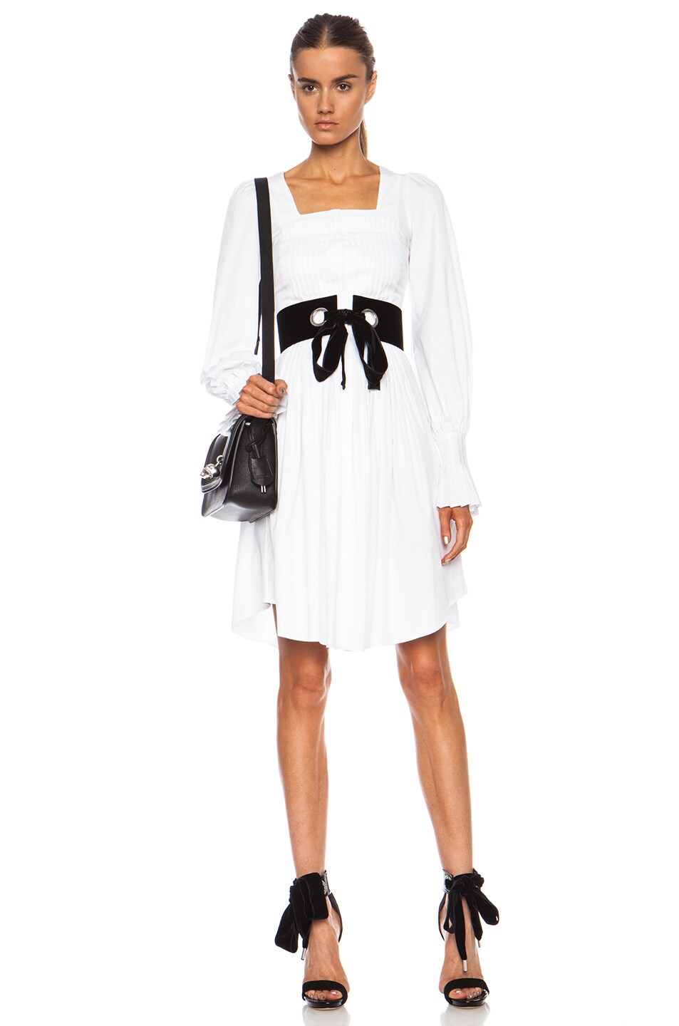 Image 1 of Alexander McQueen Pleated Cotton Poplin Shirt Dress in Optic White