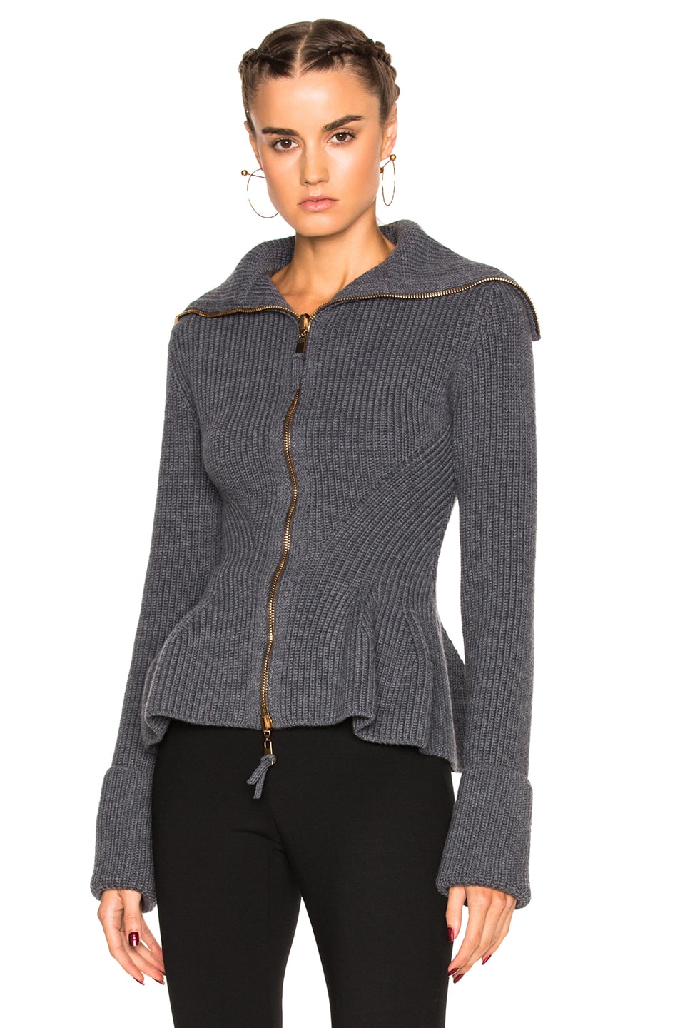 Image 1 of Alexander McQueen Knit Peplum Sweater in Dark Grey