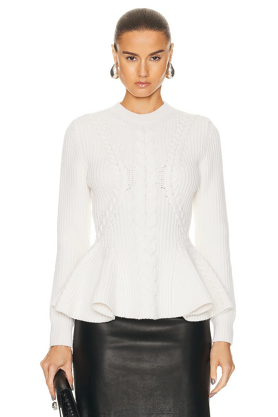 Image 1 of Alexander McQueen Cable Peplum Sweater in Ivory