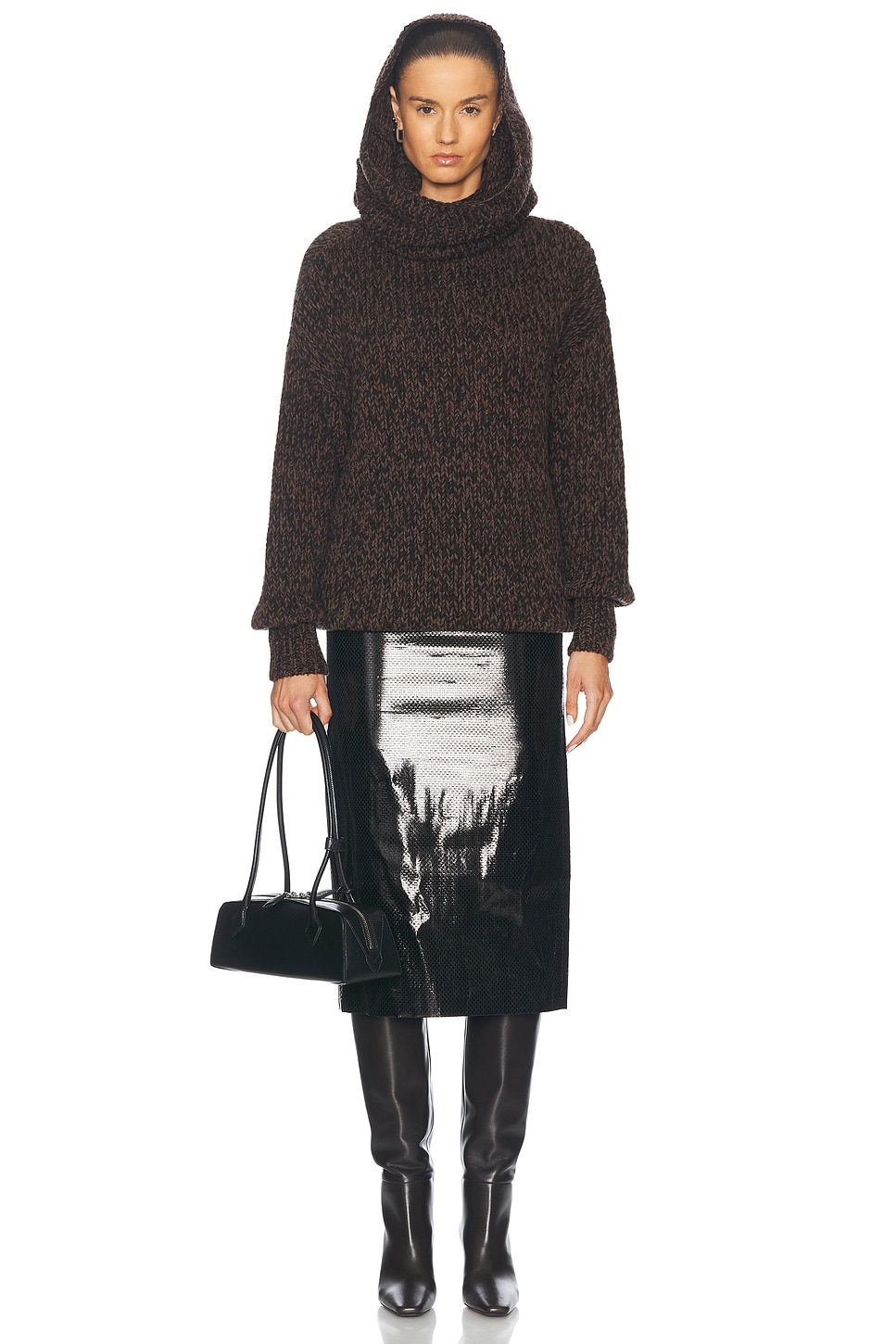Image 4 of McQueen Hooded Sweater in Brown & Tan