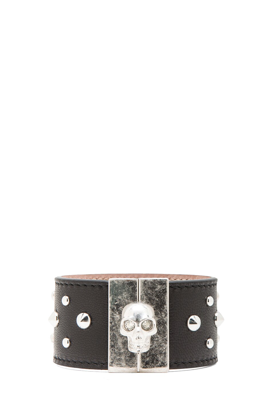 Image 1 of Alexander McQueen Studded Skull Leather Cuff in Black