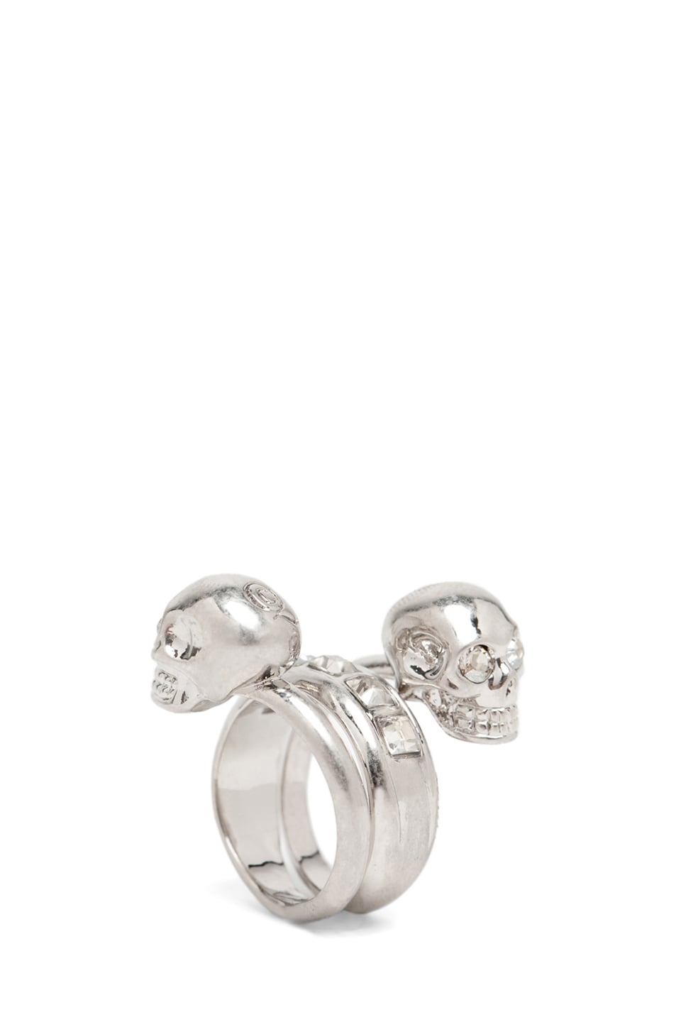 Image 1 of Alexander McQueen Skull Wrapping Twin Ring in Crystal & Silver