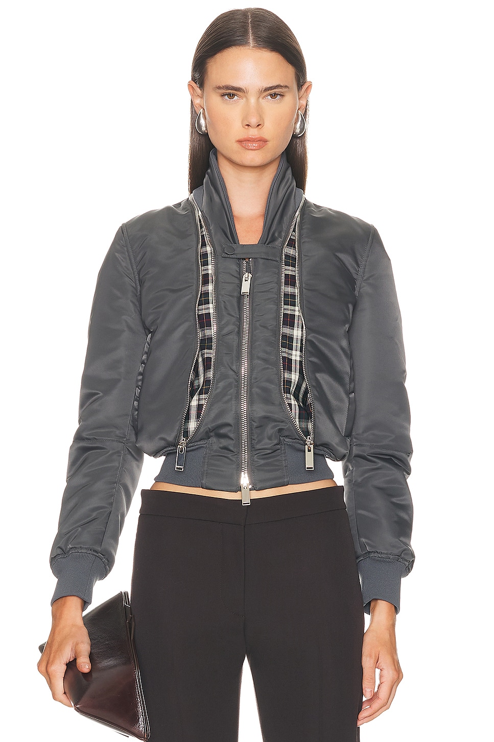 Alexander Mcqueen Nylon Bomber In Gray