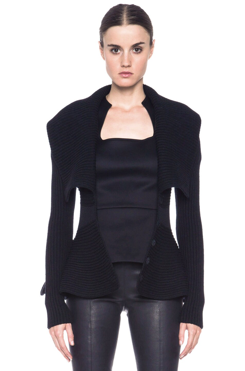 Alexander McQueen Peplum Ribbed Wool Sweater Jacket in Black | FWRD