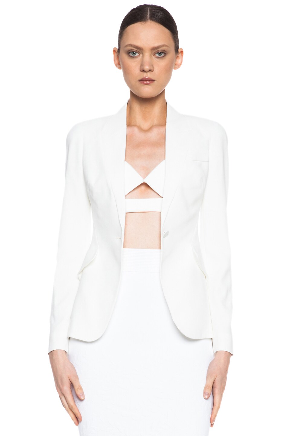 Image 1 of Alexander McQueen One Button Acetate-Blend Jacket in Ivory