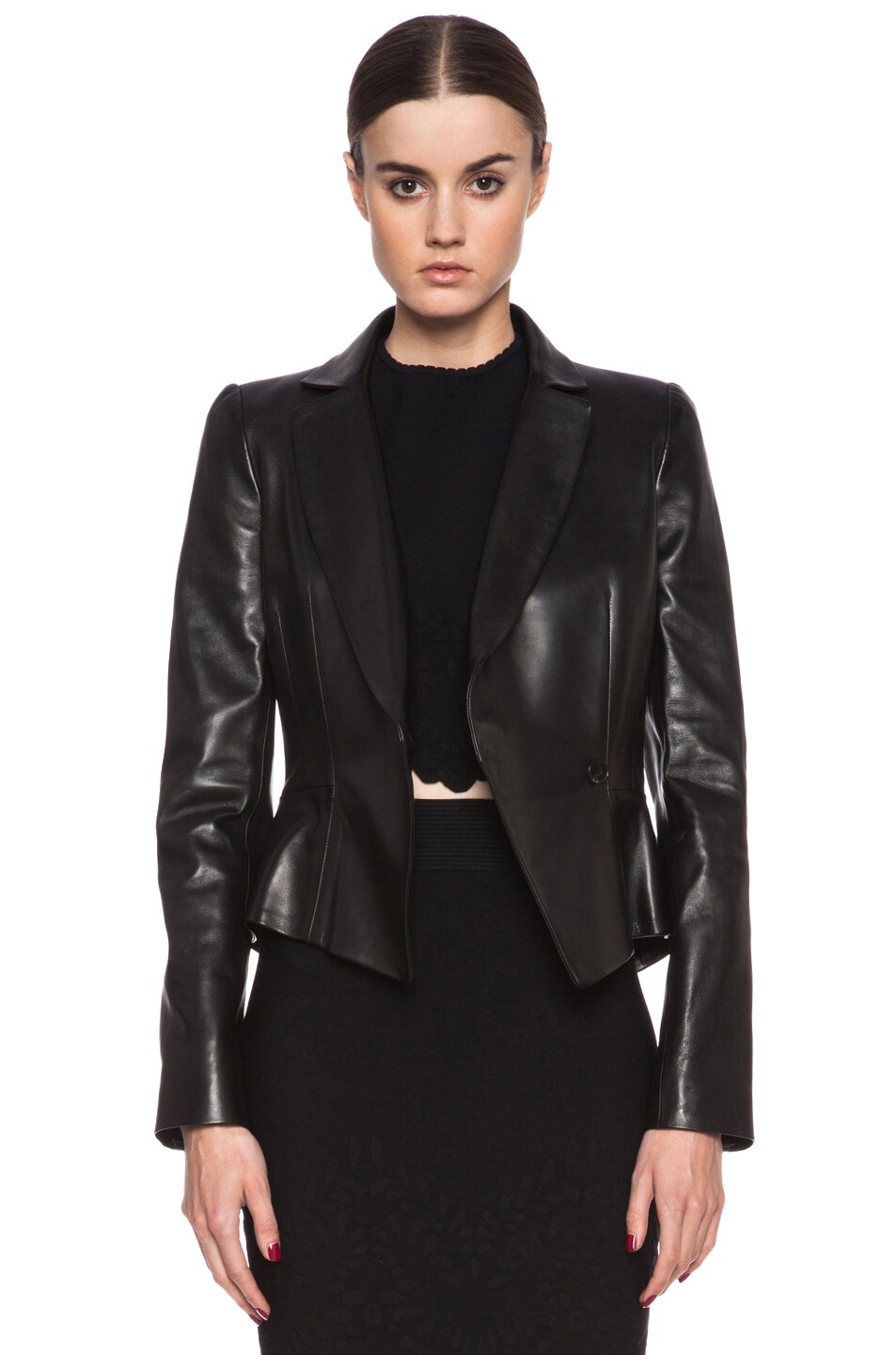 Image 1 of Alexander McQueen Grove Leather Jacket in Black