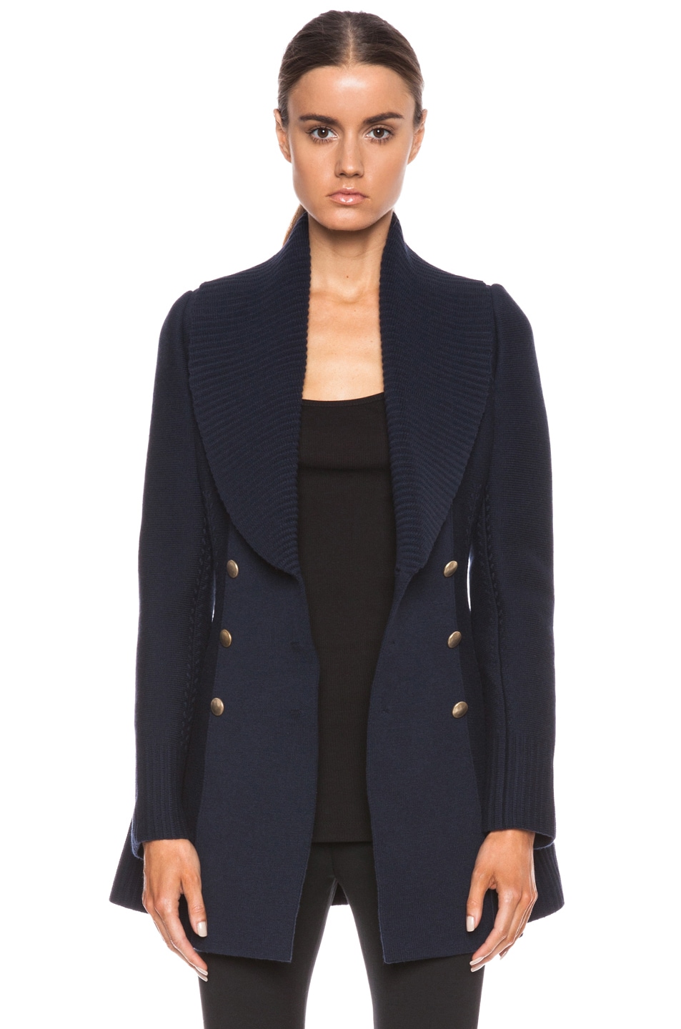 Image 1 of Alexander McQueen Double Breasted Wool-Blend Jacket in Navy