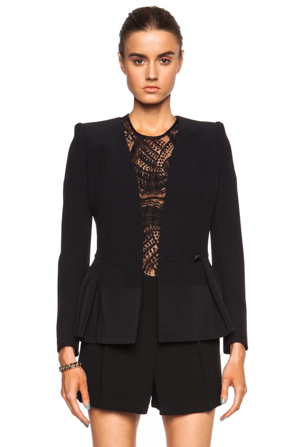 Alexander McQueen Pleated Acetate-Blend Eyelet Single Button Jacket in ...