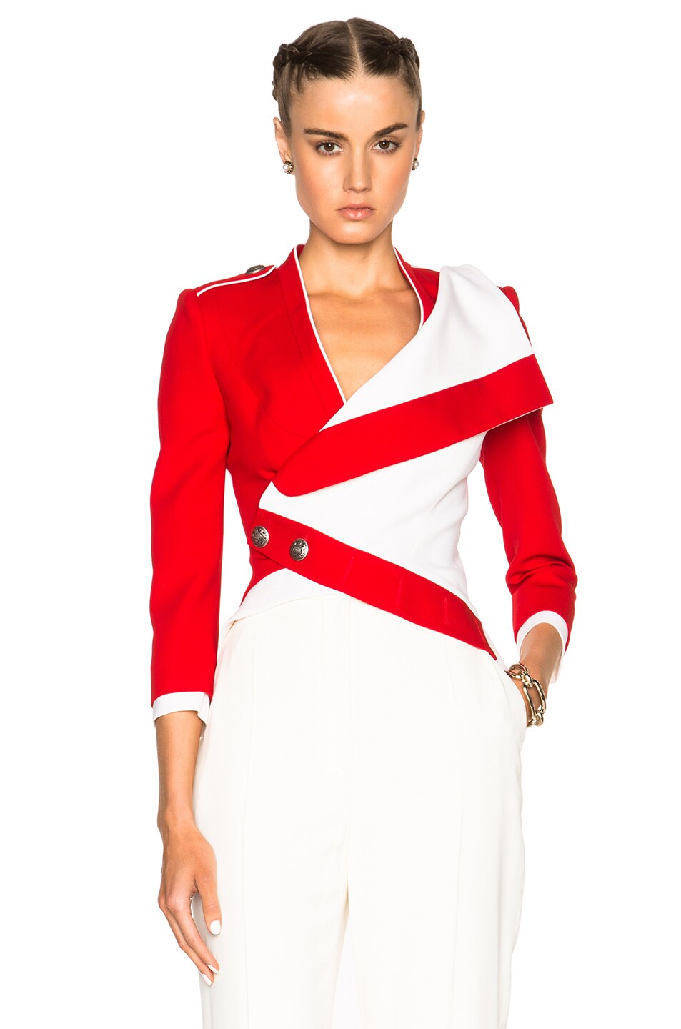 Image 1 of Alexander McQueen Cropped Jacket in Cavalry Red & Ivory