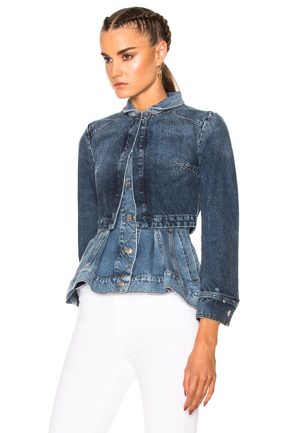 Alexander McQueen Peplum Denim Jacket in Blue FWRD