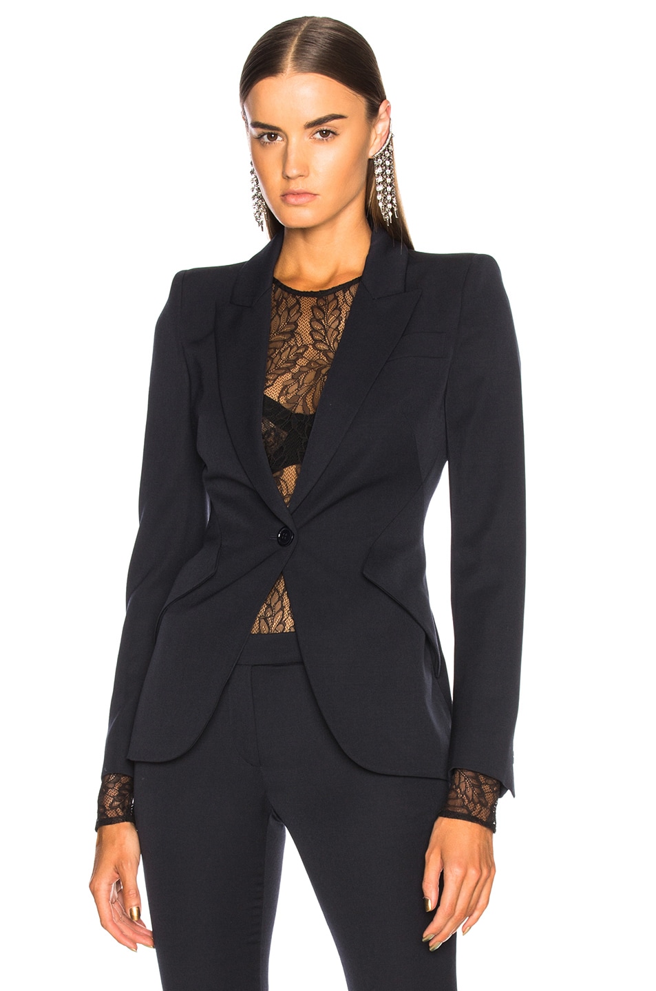 Alexander McQueen One Button Classic Blazer in Midnight Blue | FWRD