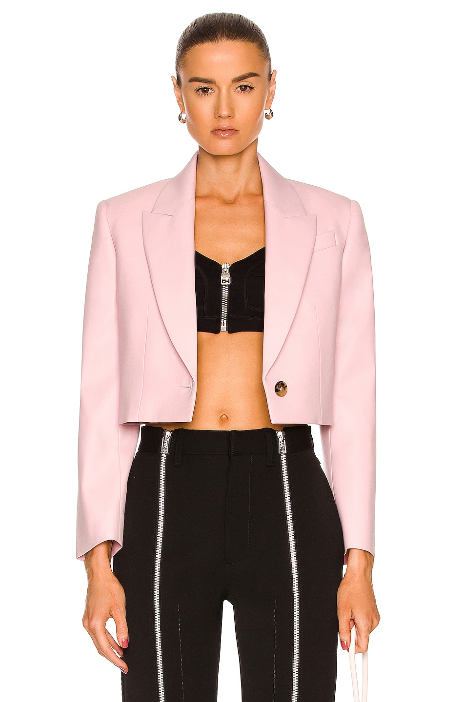 Image 1 of Alexander McQueen Single Button Crop Jacket in Ice Pink