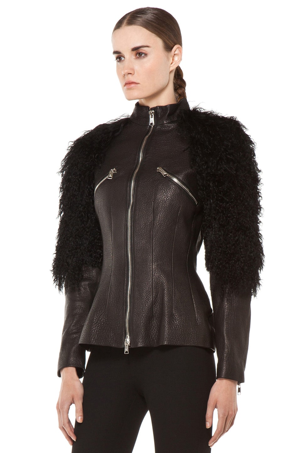 Alexander McQueen Fur Sleeves Biker Jacket in Black | FWRD