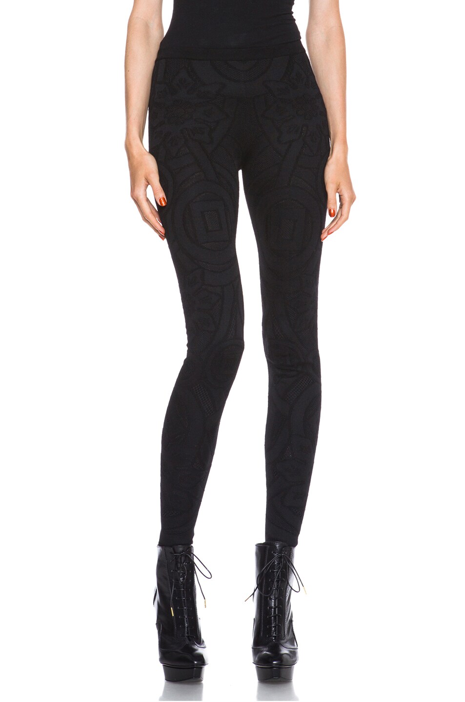 Image 1 of Alexander McQueen Graphic Wool Silk Lace Jacquard Legging in Black